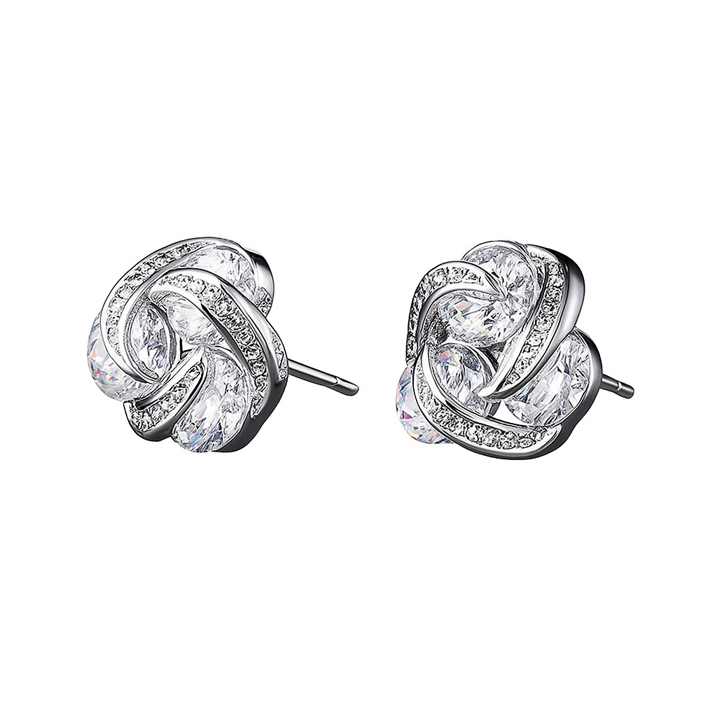 Pendientes con micro incrustaciones de circonita rosa chapado en oro blanco