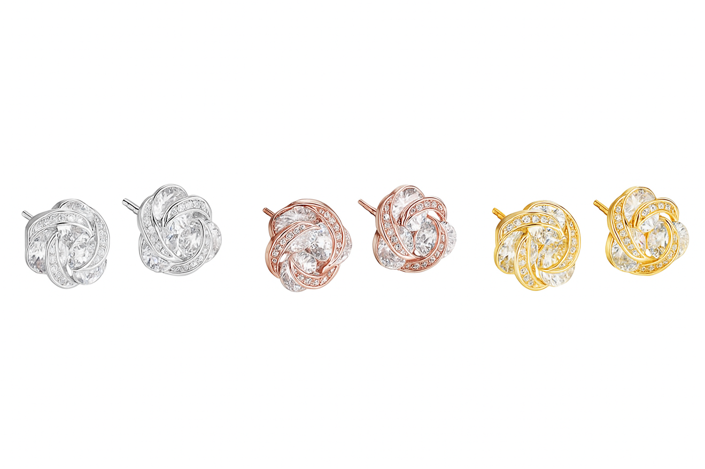 Pendientes con micro incrustaciones de circonita rosa chapado en oro blanco